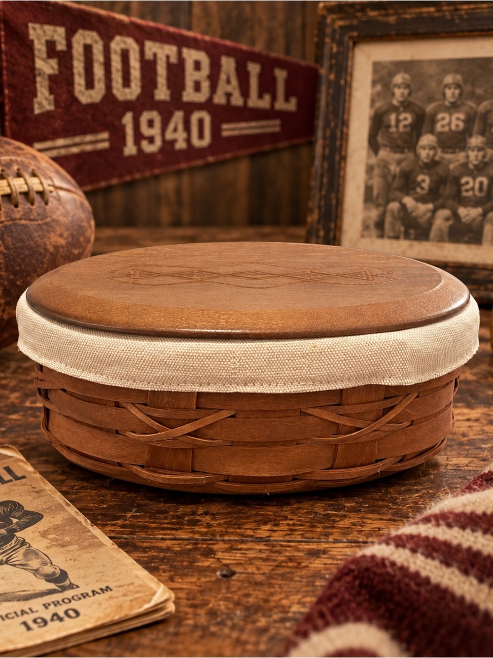 Longaberger Fall “Kickoff” Football Basket Lid, Liner, & Protector Set 2008